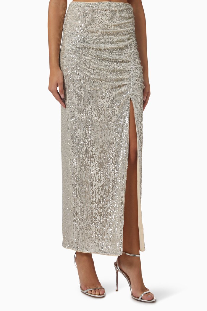 

Sequin Maxi Skirt in Stretch Knit, Silver