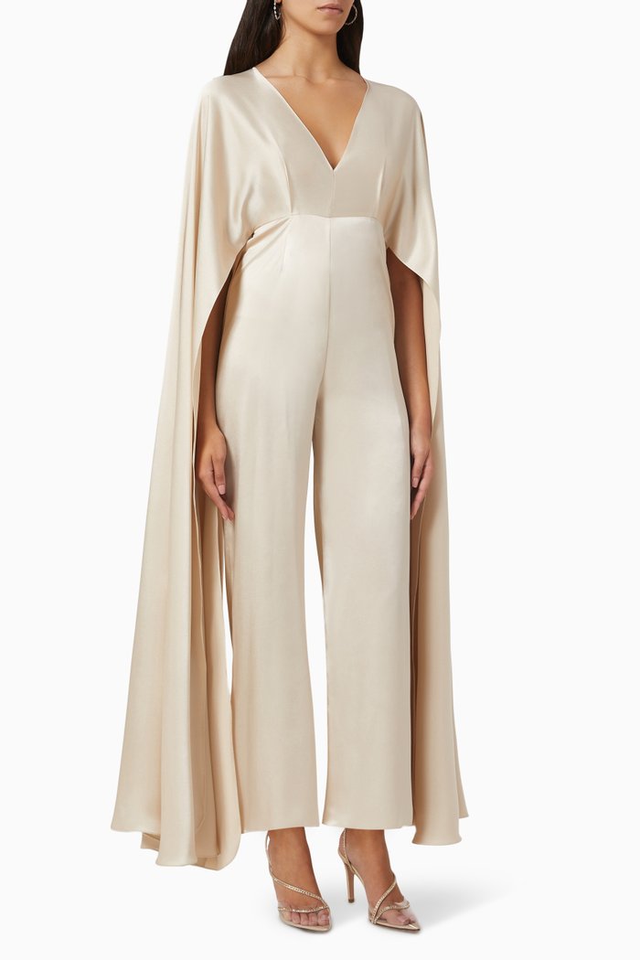 

Butterly Sleeves Jumpsuit in Japanese Satin, Neutral
