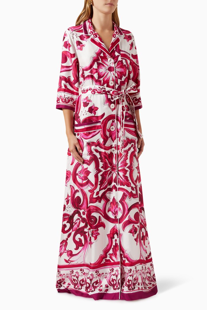 

Majolica-print Maxi Shirt Dress in Silk-twill, Pink