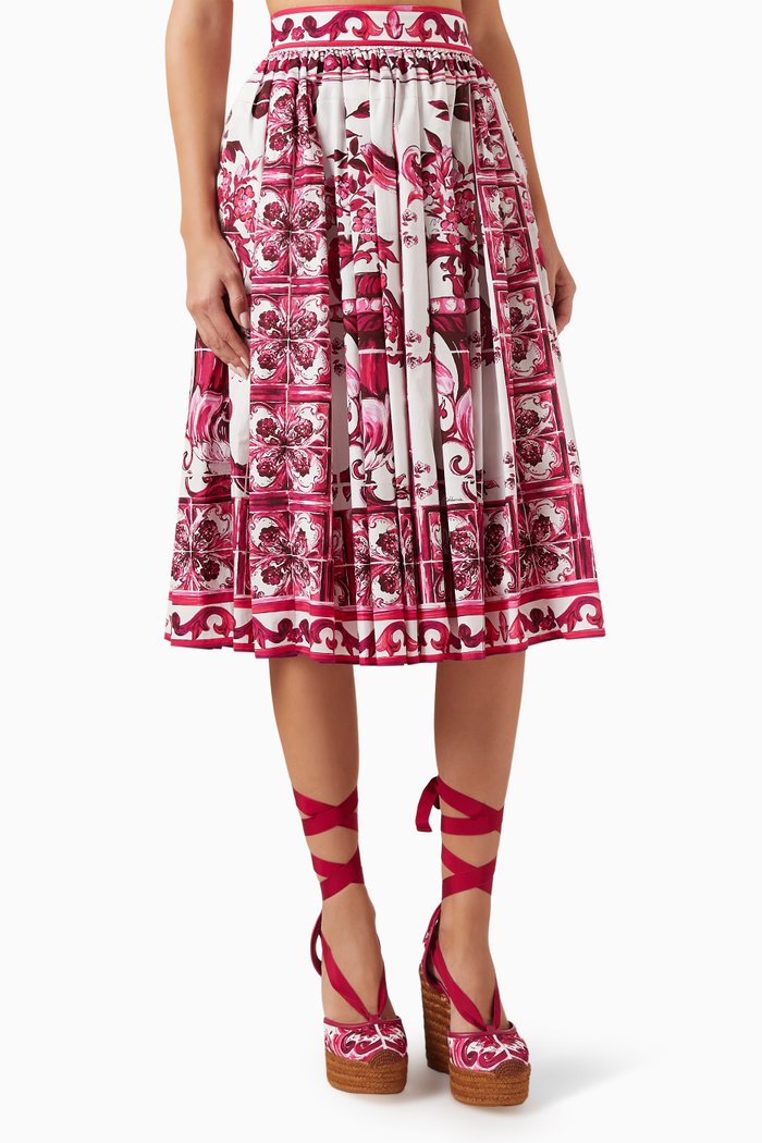 

Majolica-print Midi Skirt in Cotton Poplin, Pink
