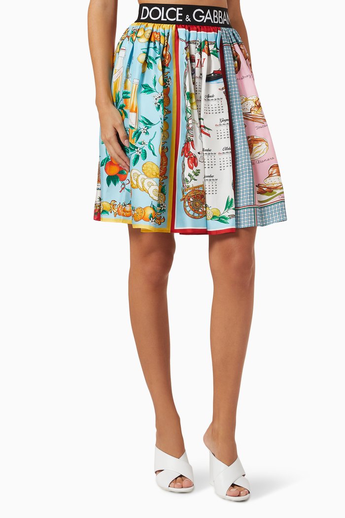 Mixed Panel Skirt in Silk Twill, Yellow