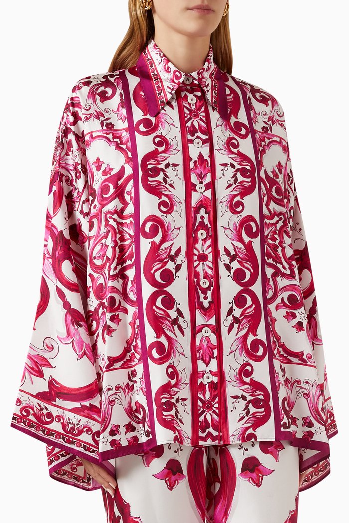 Majolica-printed Shirt in Silk Twill, Pink