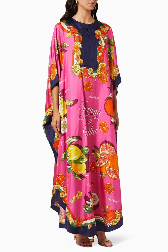 

Capri Citrus Print Maxi Kaftan in Silk Twill, Pink