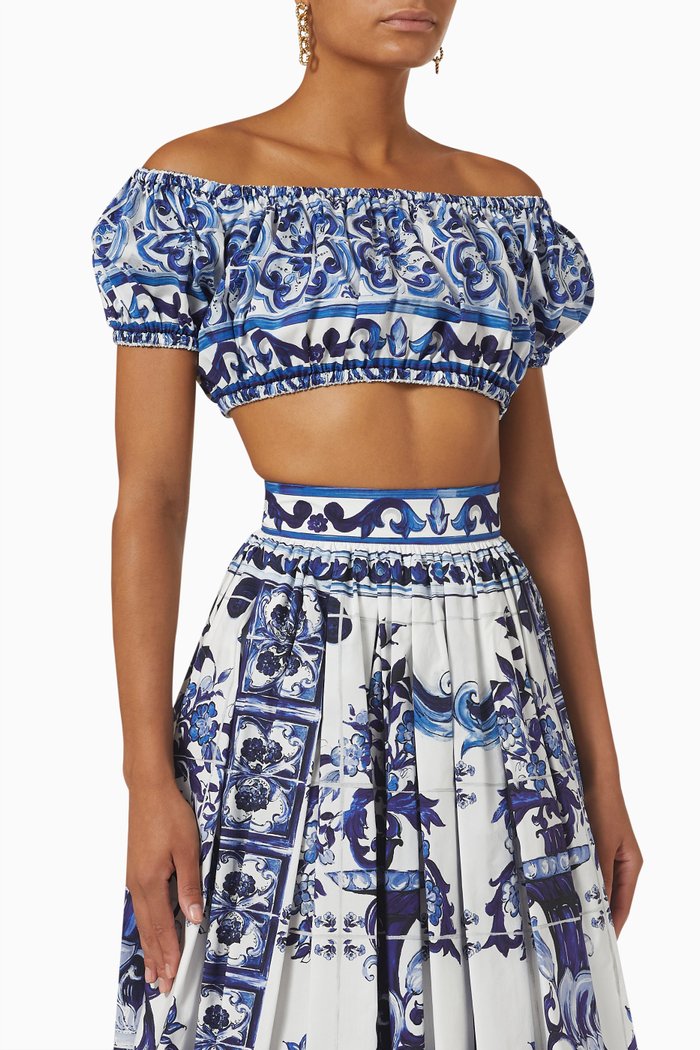 

Majolica Print Crop Top in Poplin, Blue