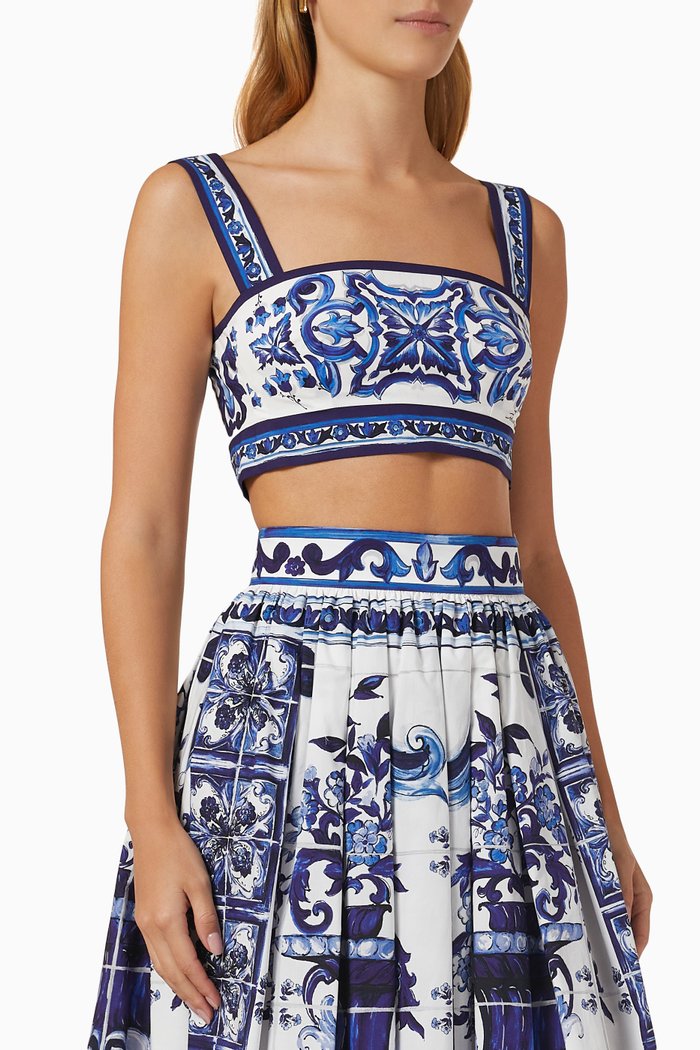 

Majolica Print Crop Top in Poplin, Blue
