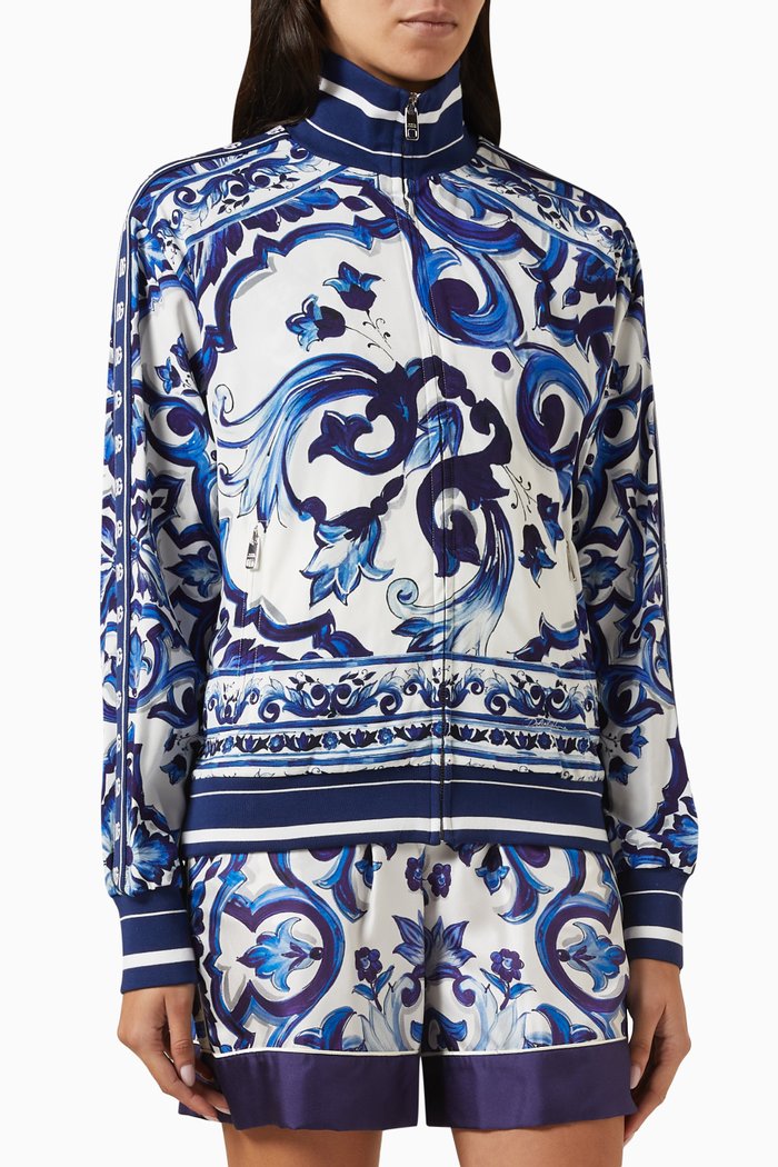

Majolica-print Jacket in Viscose, Blue