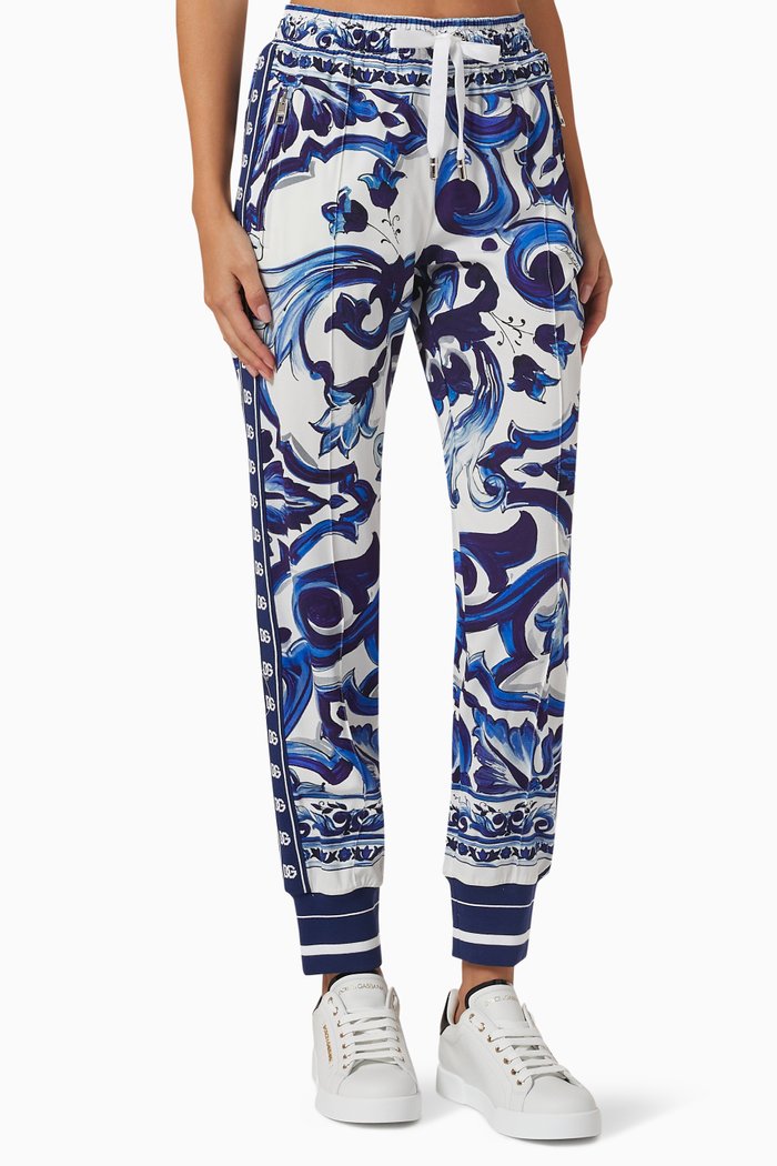 Majolica Print Joggers in Cady, Blue