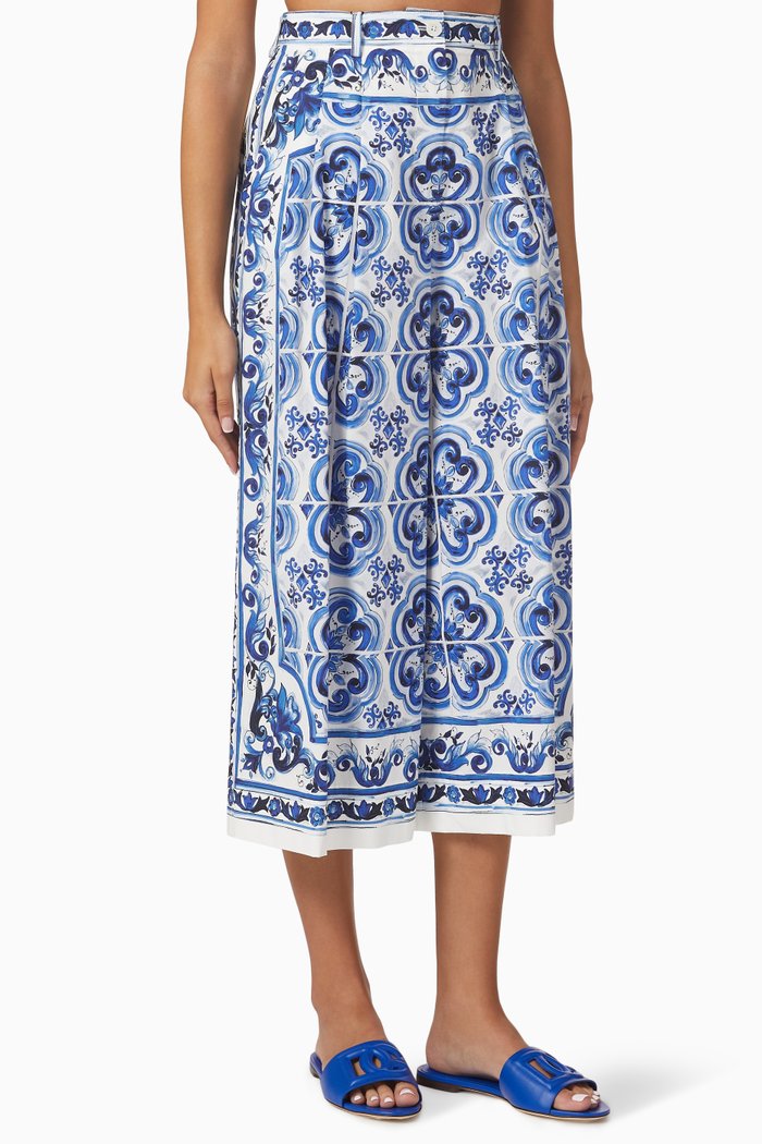 

Majolica-printed Culottes in Cotton Poplin, Blue