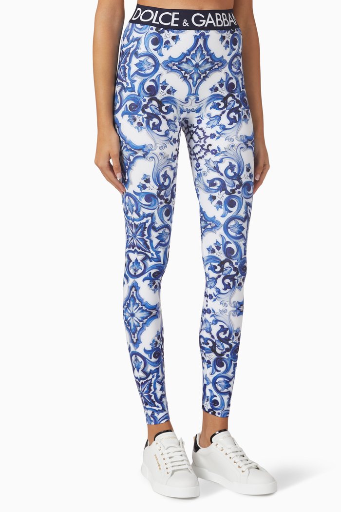 

Majolica-printed Logo Tape Leggings in Technical Jersey, Blue