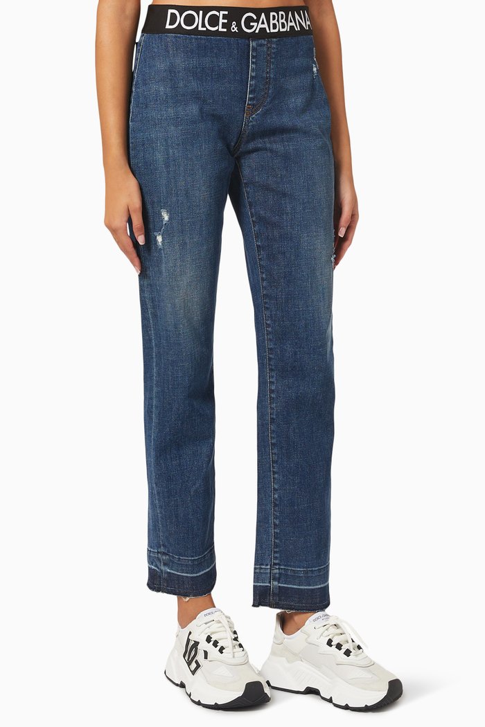 

Logo Band Mid-rise Straight Fit Jeans, Blue