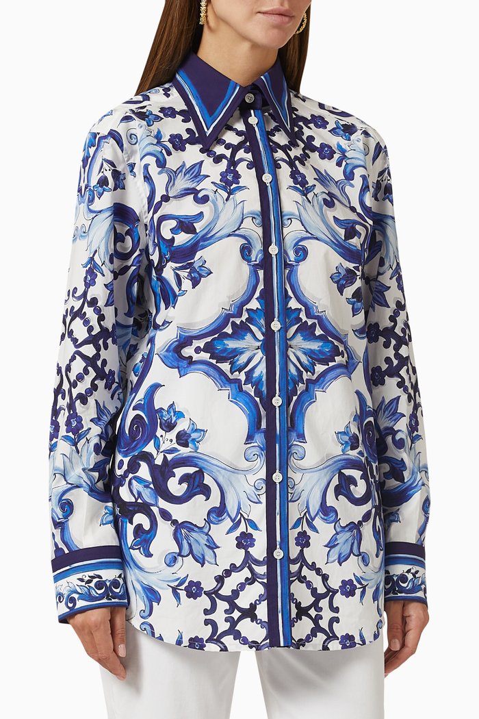 

Majolica-printed Shirt in Cotton Poplin, Blue