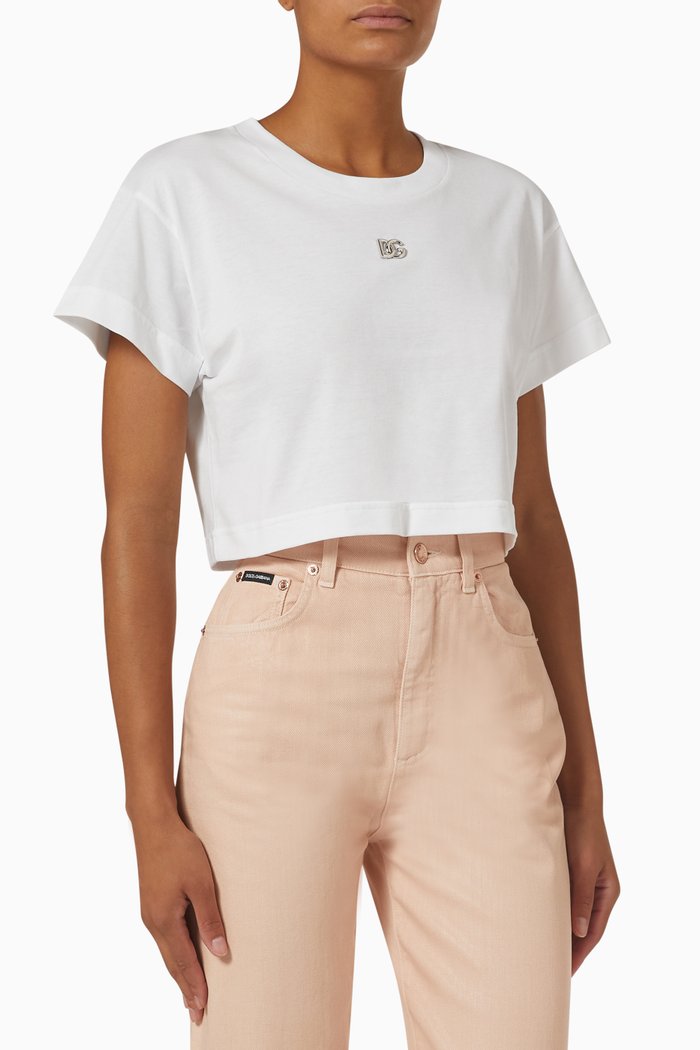 

DG Logo Cropped T-shirt in Jersey, White