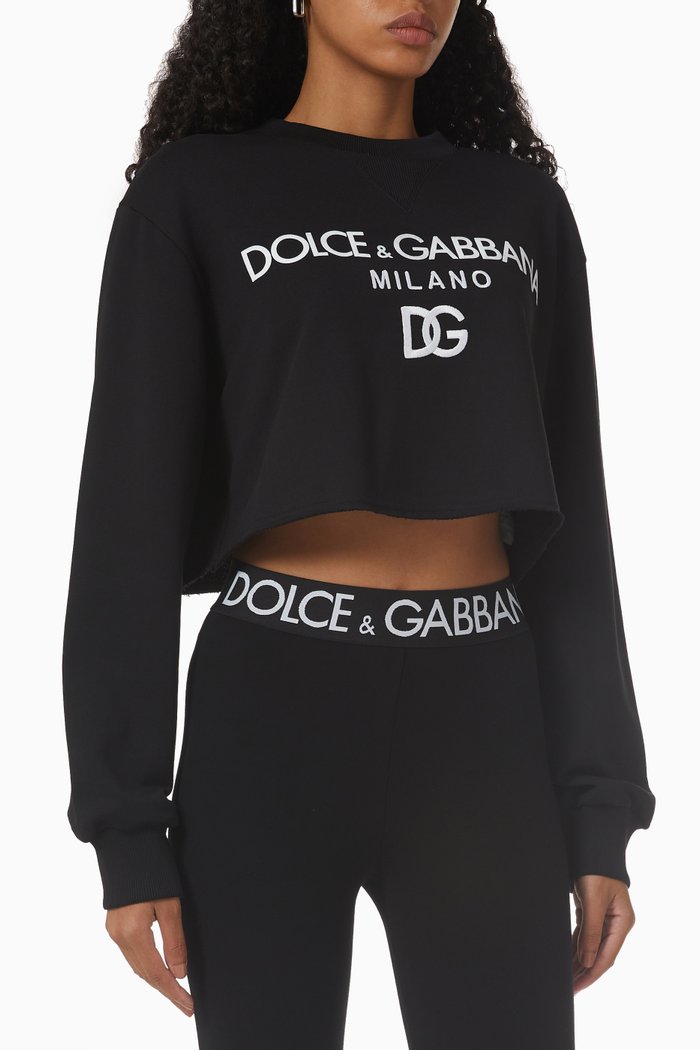 DG Cropped Sweatshirt in Cotton Jersey, Black