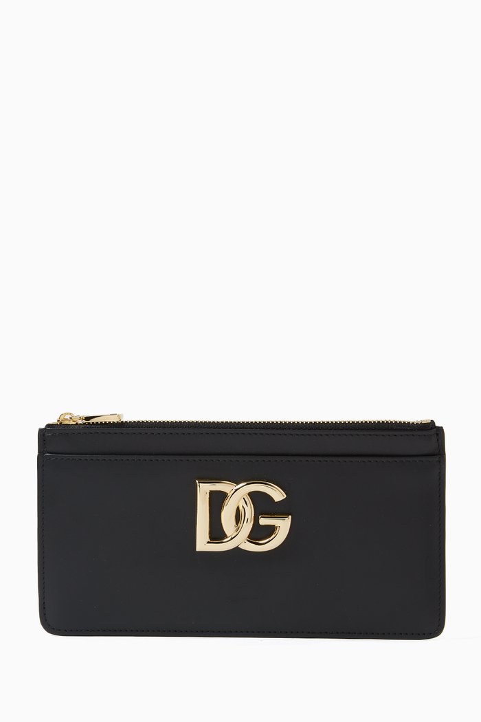

Large DG Zip Card Holder in Calfskin Leather, Black