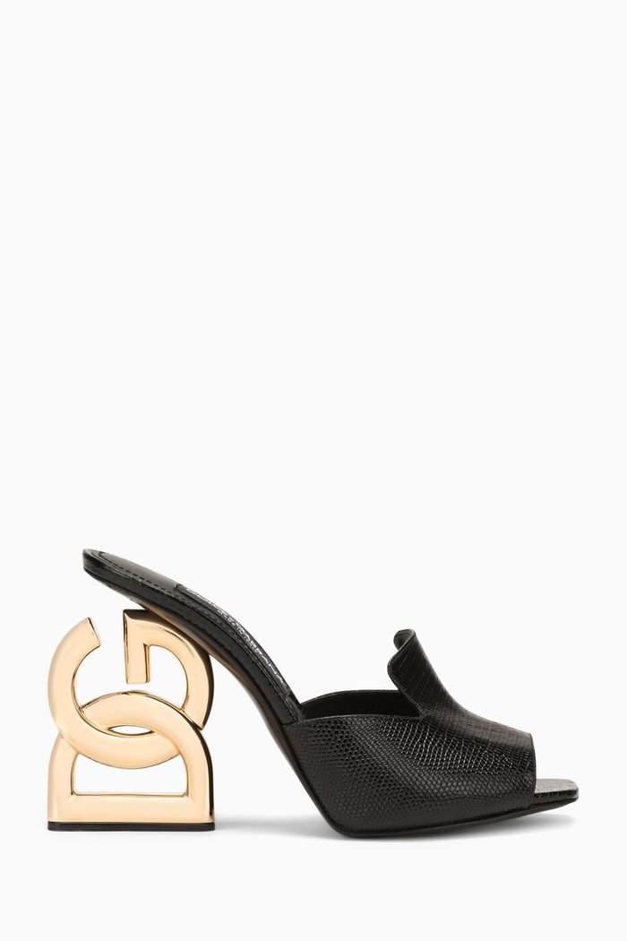 Stampa Mule Sandals in Iguana-embossed Leather, Black