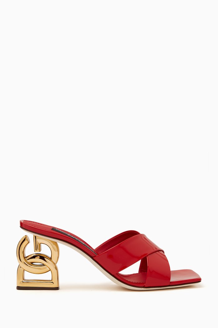 DG Logo 75mm Mule Heels in Leather, Red