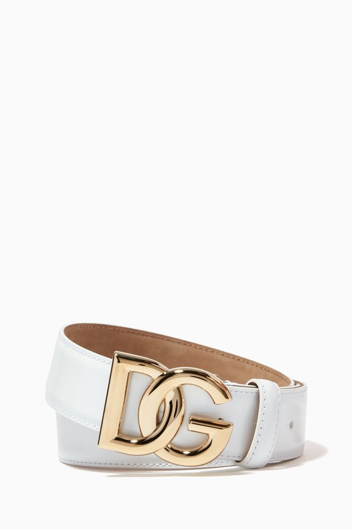 

DG Logo Belt in Calfskin Leather, White
