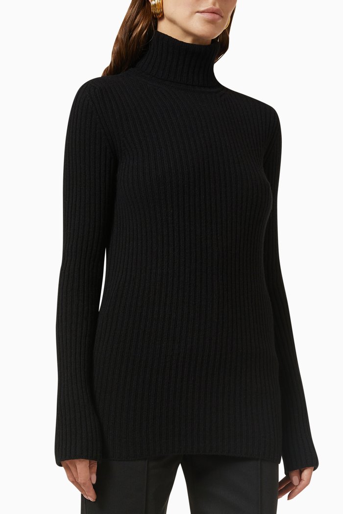 

Ribbed Turtleneck Sweater in Wool, Black