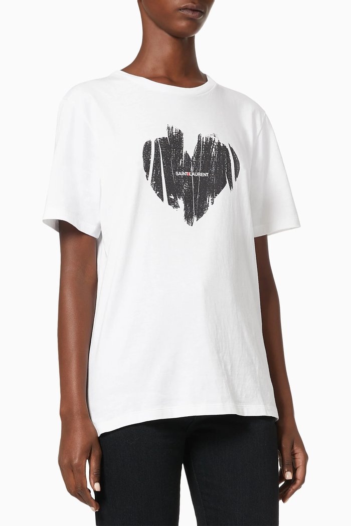

Heart Print T-shirt in Cotton Jersey, White
