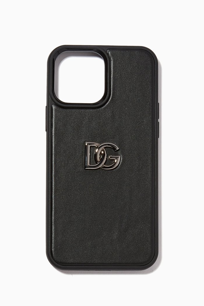 

DG Logo iPhone 13 Plus Phone Case in Leather, Black