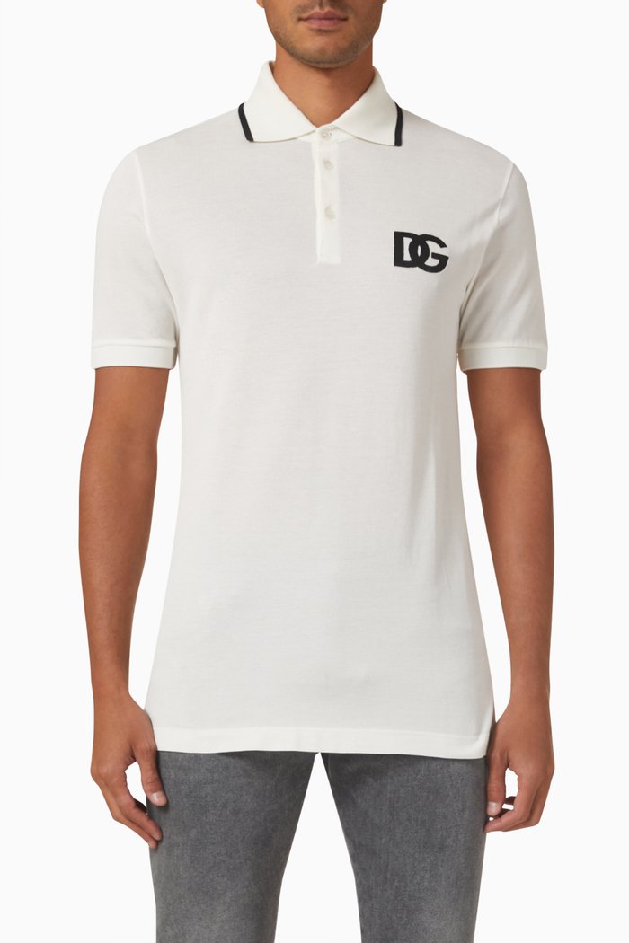 

DG Embroidered Polo Shirt in Cotton Piqué, White