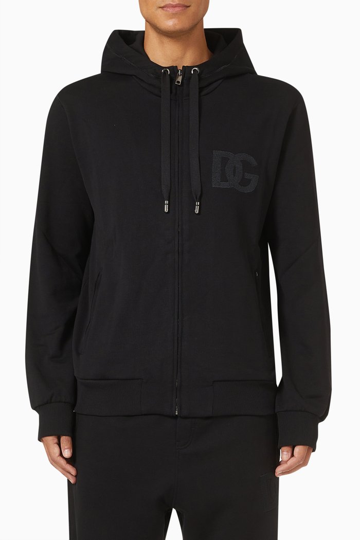 Logo Patch Hoodie in Fleece, Black
