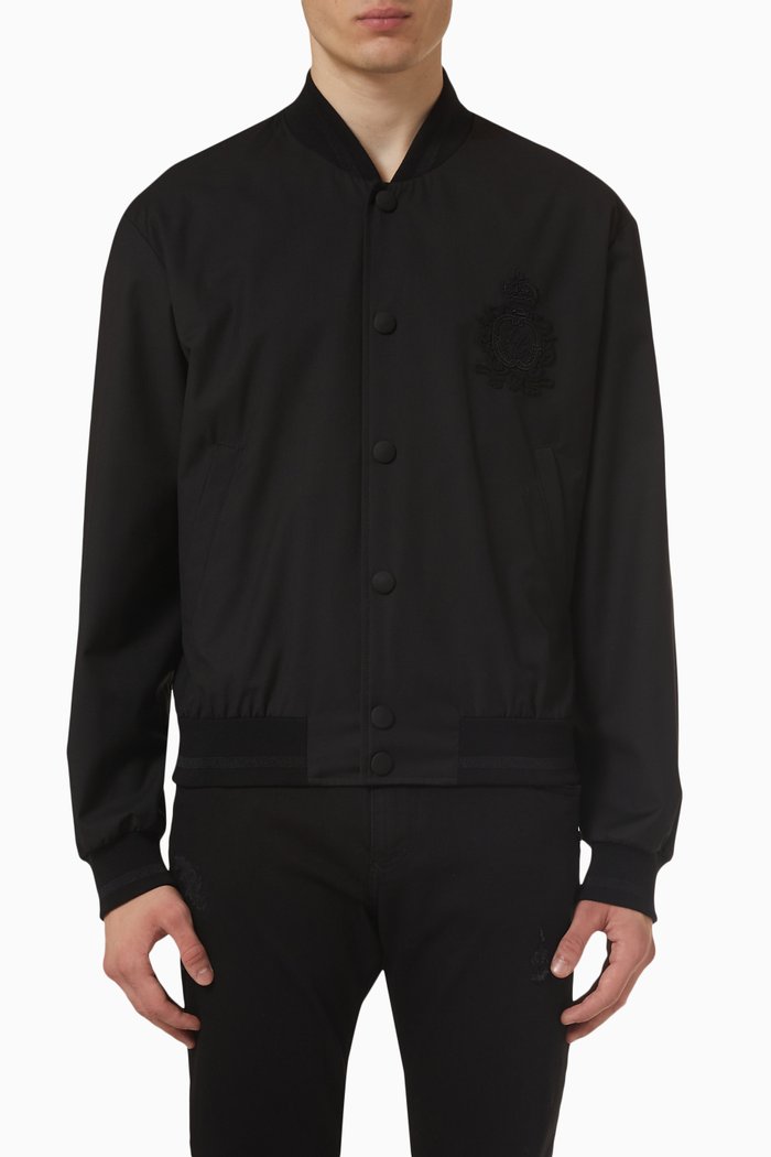 

Heraldic Patch Bomber Jacket in Nylon, Black