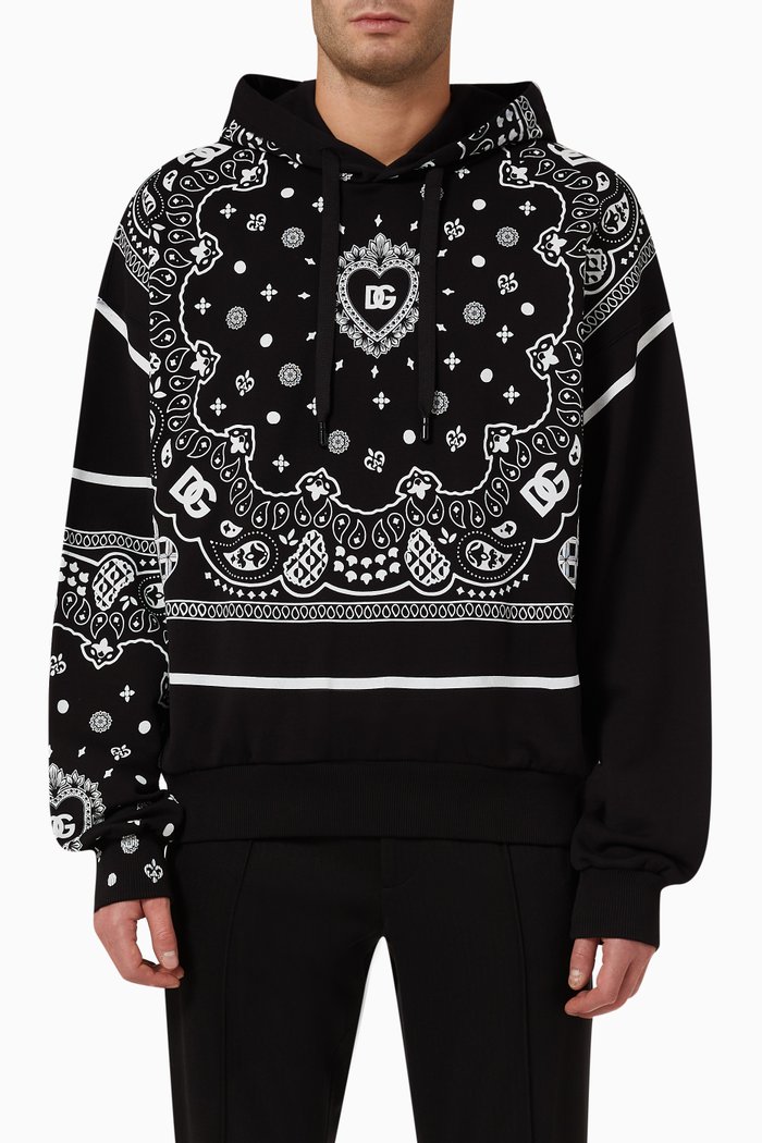 

Bandanna-print Hoodie in Cotton Jersey, Black