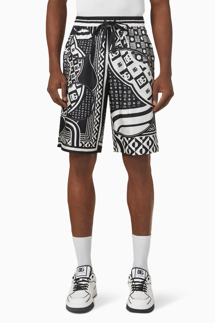 

Dark Side Jogging Shorts in Bandanna Print Silk Twill, Black