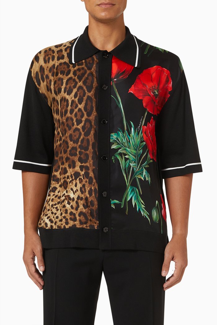 

Printed Shirt in Silk & Twill, Black