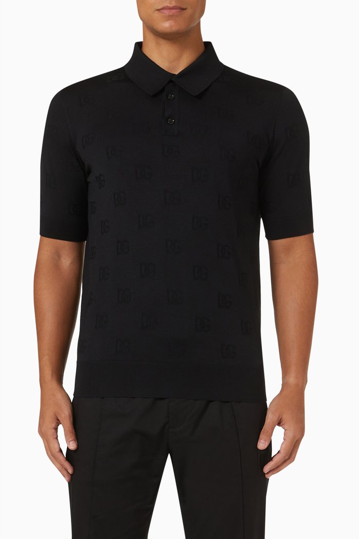 

Polo Shirt in Silk Jacquard, Black