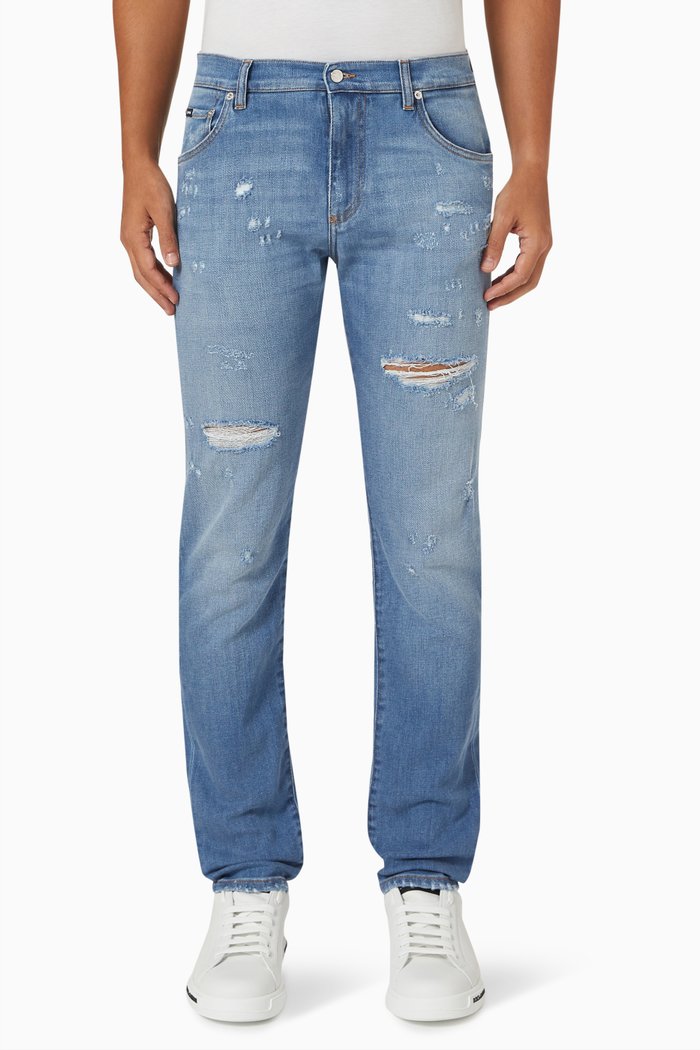 

Ripped Slim Fit Jeans in Denim, Blue