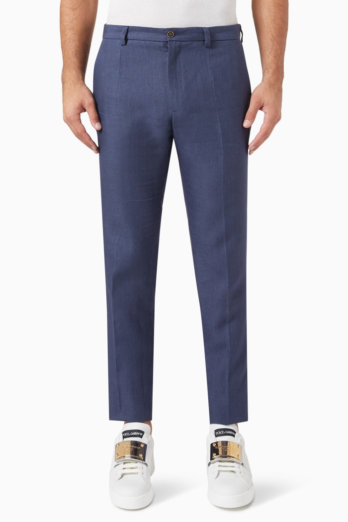 

Front-pleat Chinos in Linen, Blue