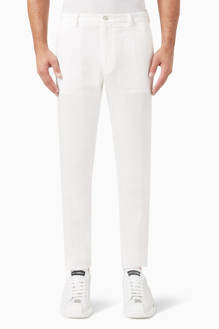 

Front-pleat Chinos in Linen, White