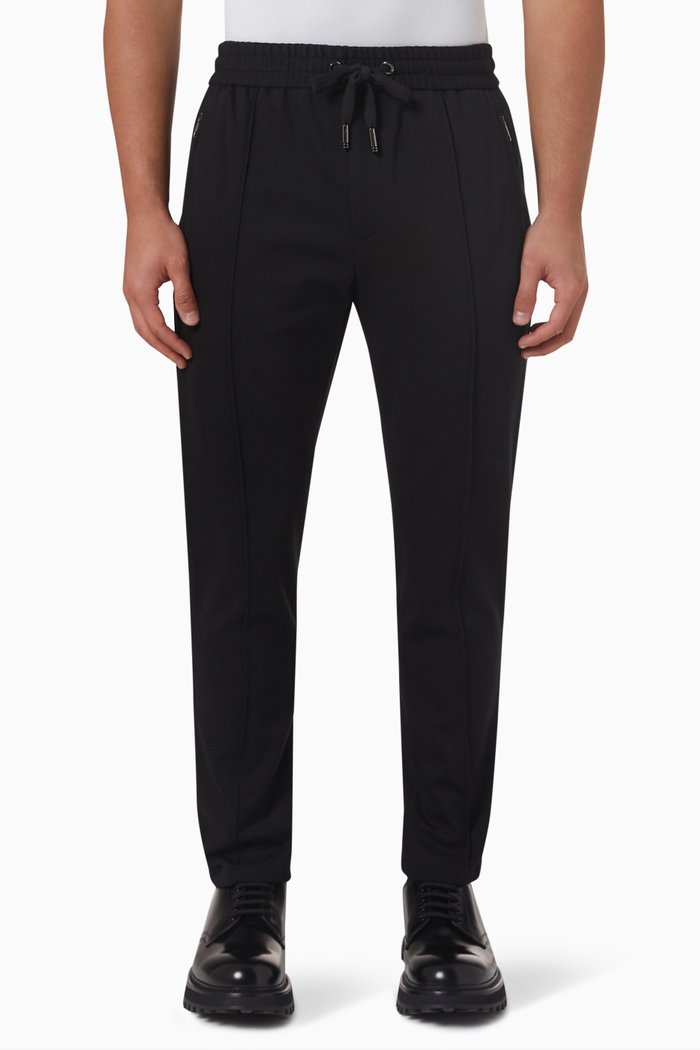 Herringbone Drawstring Pants in Rayon, Black