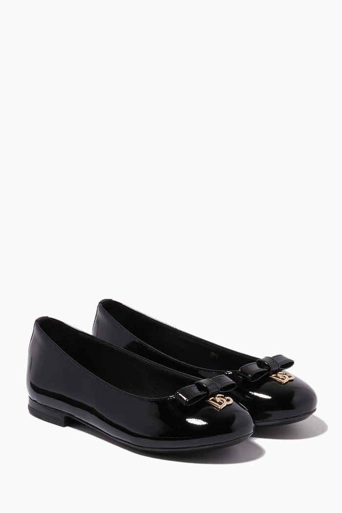 

DG Logo Ballerina Shoes in Patent Leather, Black