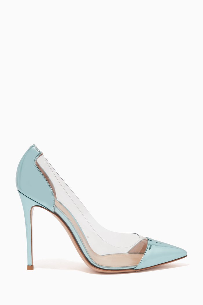 Plexi 105mm Pumps in Metallic Leather, Blue