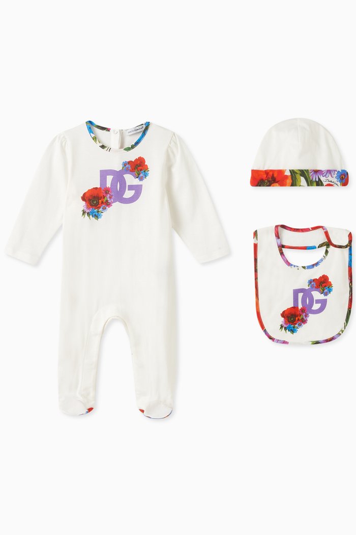 

Floral Logo Sleepsuit Set in Cotton, Blue