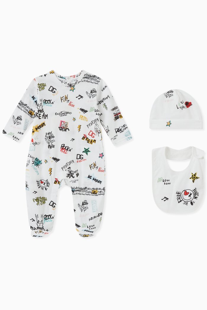 Graffiti Sleepsuit Set in Cotton, White