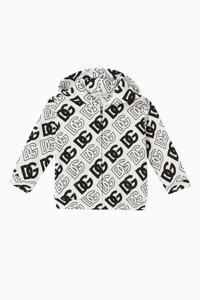 

DG Logo-print Zipped Hoodie in Cotton-jersey, White
