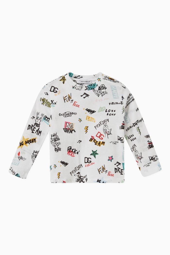 

Graffiti Long-sleeved T-shirt in Cotton, White