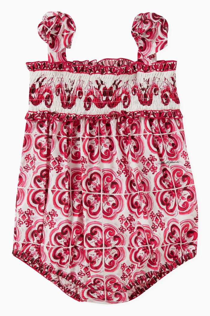 

Majolica-print Romper in Cotton Poplin, Pink