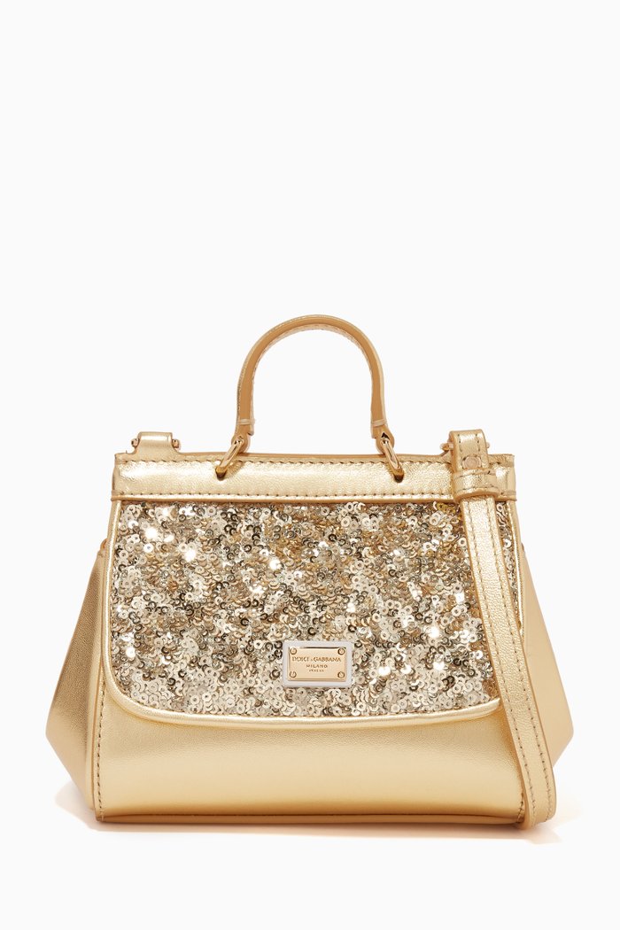 

Sicily Sequinned Mini Bag in Leather, Gold