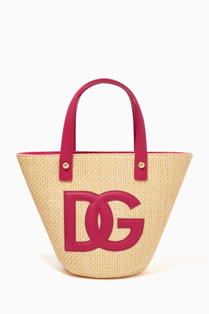 

Logo Patch Tote Bag in Raffia, Pink