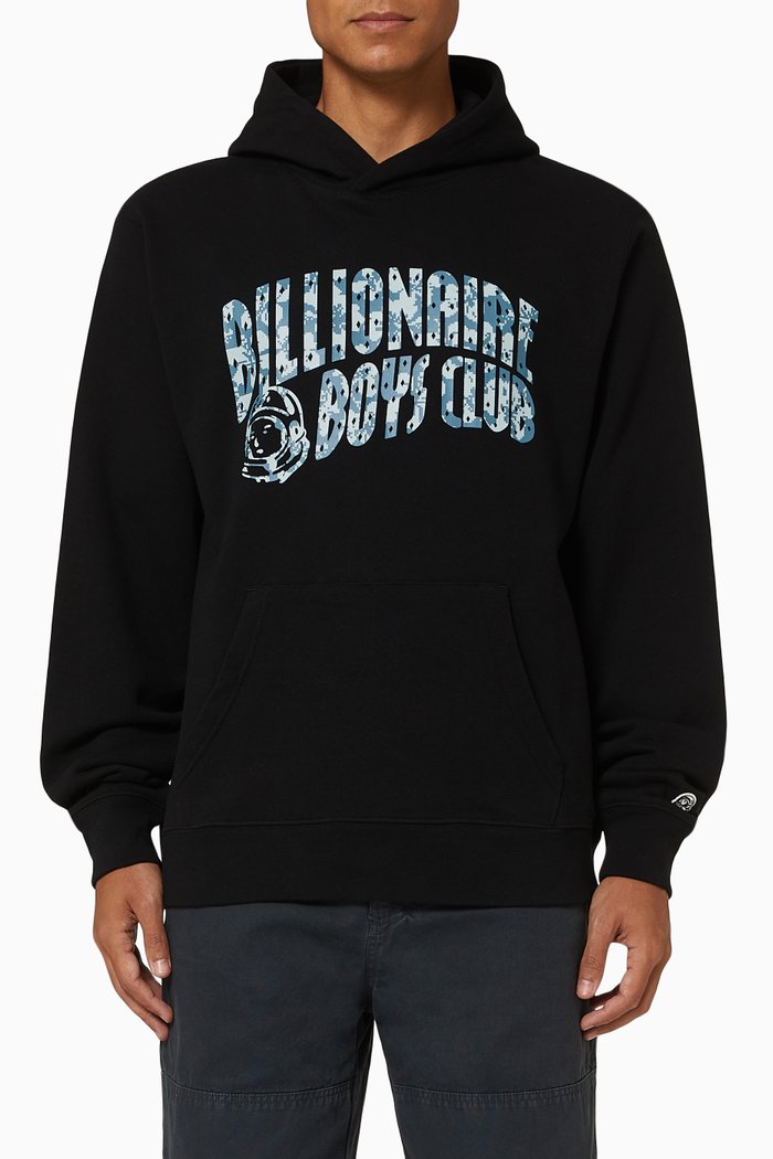 

Hibiscus Camo Arch Logo Popover Hoodie in Loopback Cotton, Black