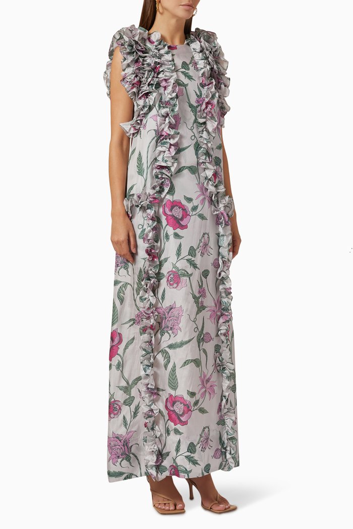 

Senta Floral Ruffled Maxi Dress in Silk, Multicolour