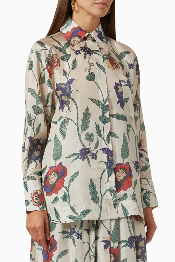 

Salome Floral Print Shirt in Silk & Cotton, Multicolour