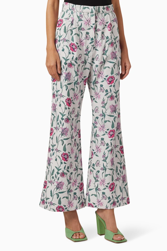 Carmen Floral Wide-leg Pants in Linen & Cotton, Multicolour