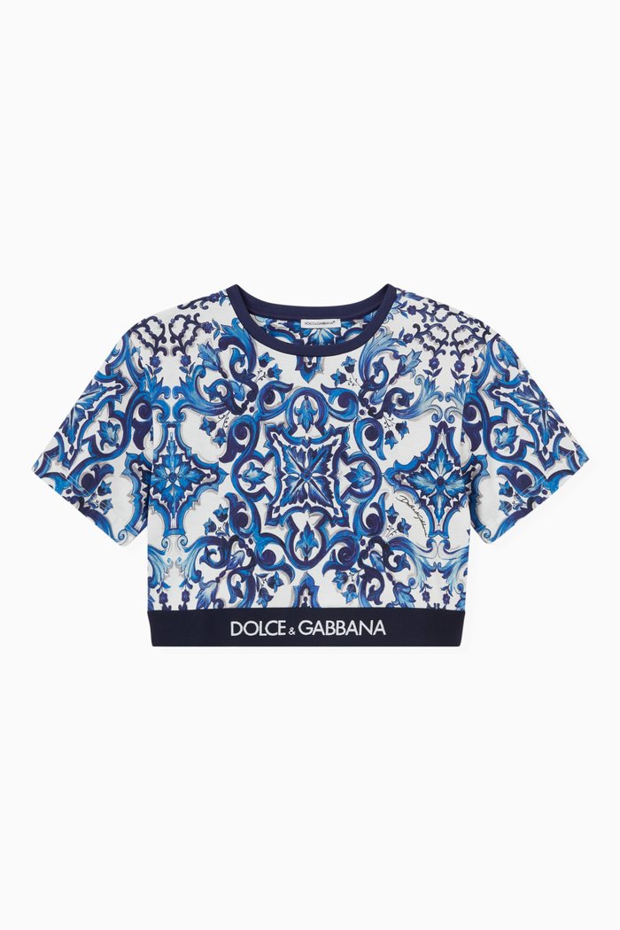 Majolica Print T-shirt in Jersey, Blue