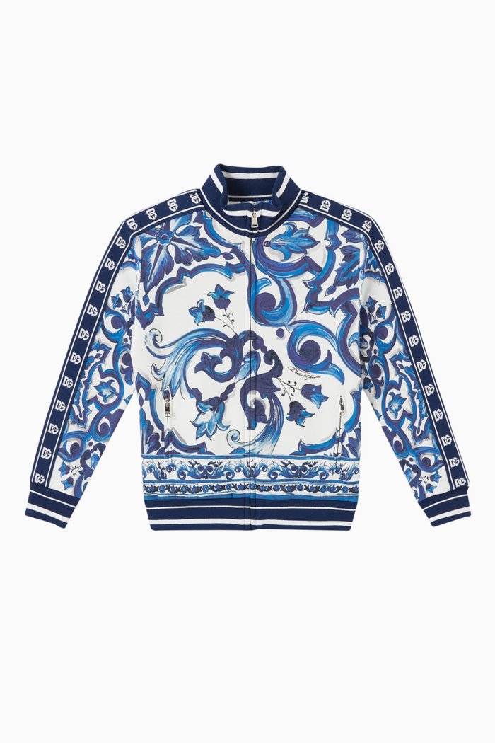 

Majolica-print Zip-up Sweatshirt in Cotton-jersey, Blue